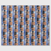 Rabbit Familie beobachtet Santa Moon Blue Geschenk Geschenkpapier (Flach)