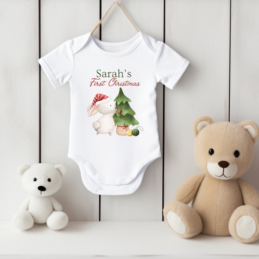 Rabbit First Christmas Baby Bodysuit Baby Strampler