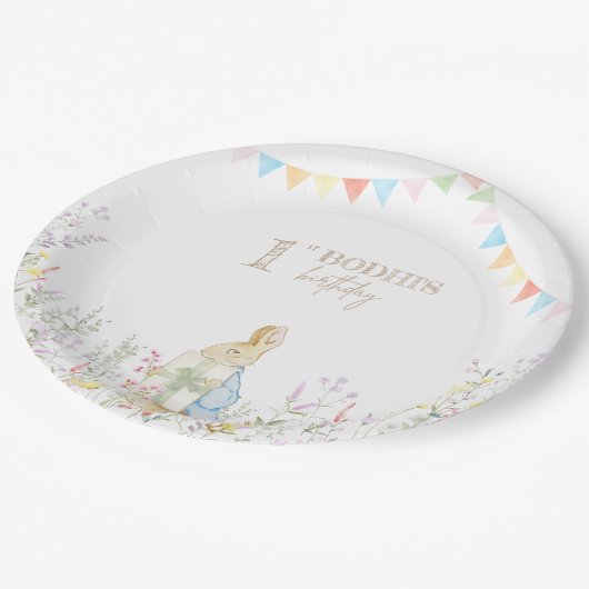 Rabbit First Geburtstag Pappteller (Schrägansicht)
