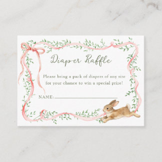 Rabbit Floral Pink Bow Baby Shower Diaper Raffle Begleitkarte