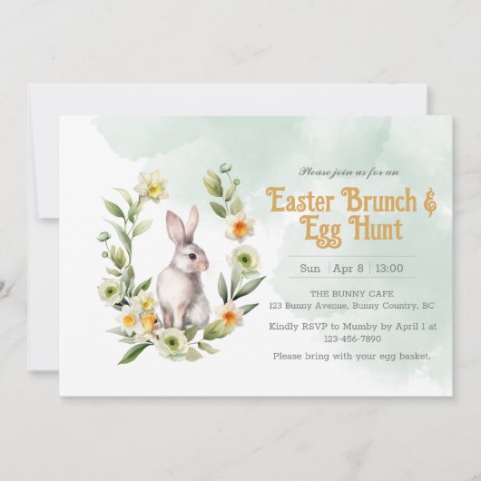 Rabbit Foral Osterbrunch Eizelljagd Einladung (Vorderseite)