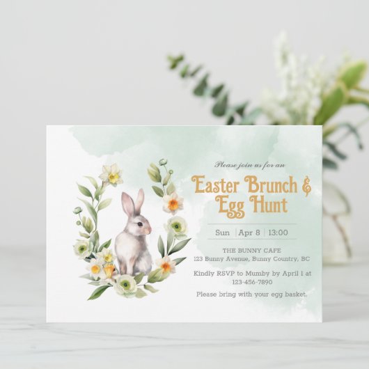 Rabbit Foral Osterbrunch Eizelljagd Einladung (Stehend Vorderseite)