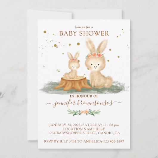 Rabbit Fur Familie Mommy Baby Einladung (Vorderseite)