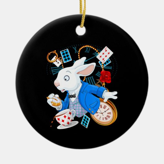 Rabbit-Geschenk | Alice im Wunderland — Weißes Kan Keramik Ornament (Vorne)