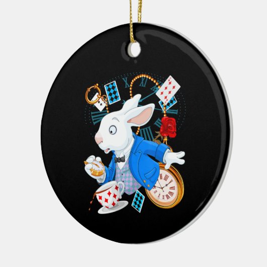 Rabbit-Geschenk | Alice im Wunderland — Weißes Kan Keramik Ornament (Links)