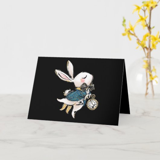 Rabbit-Geschenk | Alice im Wunderland Weißes Kanin Karte (Gelbe Blume)