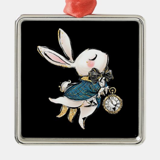 Rabbit-Geschenk | Alice im Wunderland Weißes Kanin Ornament Aus Metall (Vorne)