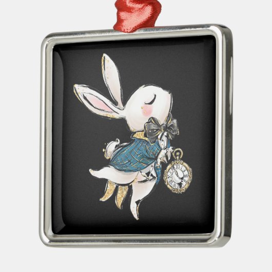 Rabbit-Geschenk | Alice im Wunderland Weißes Kanin Ornament Aus Metall (Links)
