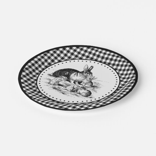Rabbit Gingham Pappteller (Schrägansicht)