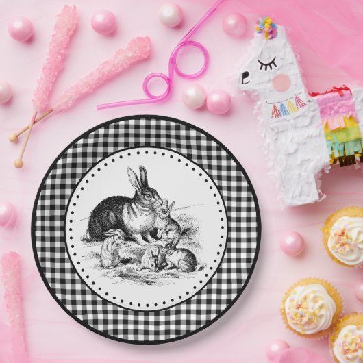 Rabbit Gingham Pappteller (Party)