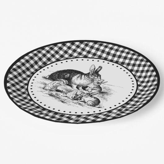 Rabbit Gingham Pappteller (Schrägansicht)