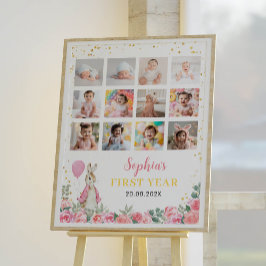 Rabbit Girl Birthday Foto Milestone Poster