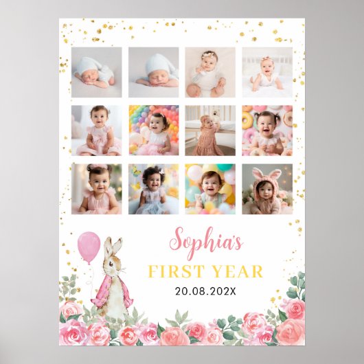 Rabbit Girl Birthday Foto Milestone Poster (Vorne)