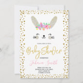Rabbit Gray Gold Confetti Kinderdusche Einladung (Vorderseite)