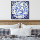 Rabbit Hare Bird Tile Medallion Art Blue & White Leinwanddruck (Insitu (Schlafzimmer))