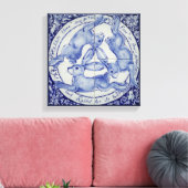 Rabbit Hare Bird Tile Medallion Art Blue & White Leinwanddruck (Insitu (Wohnzimmer))