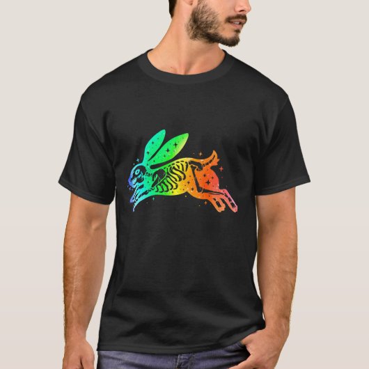 Rabbit Hare Skeleton Jumping Colorful Esoteric Lin T-Shirt (Vorderseite)