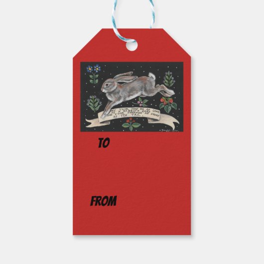 Rabbit Hare Weihnachtsfeiertag Grußtag Rot Geschenkanhänger (Rückseite)