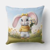 Rabbit holding bouquet of white daisies kissen (Rückseite)