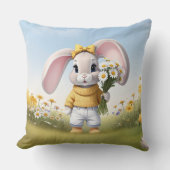Rabbit holding bouquet of white daisies kissen (Vorderseite)