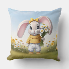 Rabbit holding bouquet of white daisies kissen