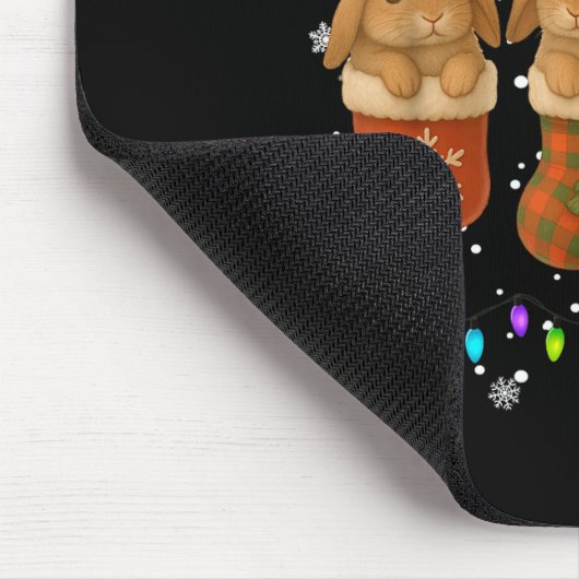 Rabbit In Christmas Socks Lights Rabbit Xmas Mousepad (Ecke)