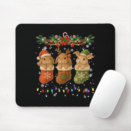 Rabbit In Christmas Socks Lights Rabbit Xmas Mousepad (Mit Mouse)