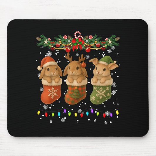 Rabbit In Christmas Socks Lights Rabbit Xmas Mousepad (Vorne)
