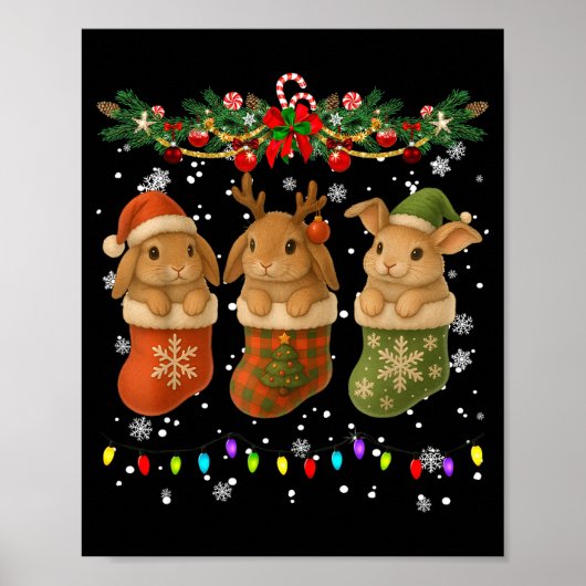 Rabbit In Christmas Socks Lights Rabbit Xmas Poster (Vorne)