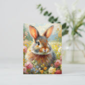 Rabbit in Floral Field Spring Artwork Postkarte (Stehend Vorderseite)
