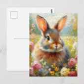 Rabbit in Floral Field Spring Artwork Postkarte (Vorne/Hinten)