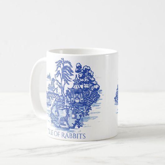 Rabbit Island Blue Willow Whimsical Asian Muster Kaffeetasse (Vorderseite Links)