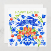 Rabbit-Karte Delft und Tulips Feiertagskarte (Vorne/Hinten)