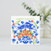Rabbit-Karte Delft und Tulips Feiertagskarte (Stehend Vorderseite)