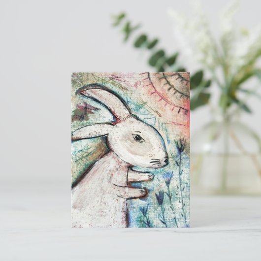 Rabbit-Kunst primitiv Postkarte (Stehend Vorderseite)