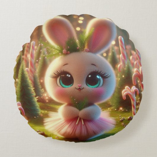 Rabbit Lady Rundes Kissen (Vorderseite)