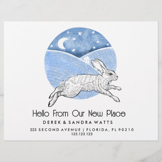 Rabbit  Lino Style Change of Address Card  Flyer (Vorne)