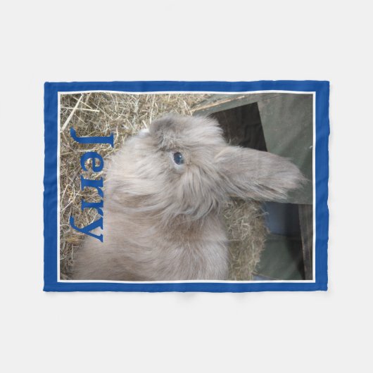 Rabbit Lover's Personalisiertes Foto und Name Blau Fleecedecke (Vorderseite (Horizontal))