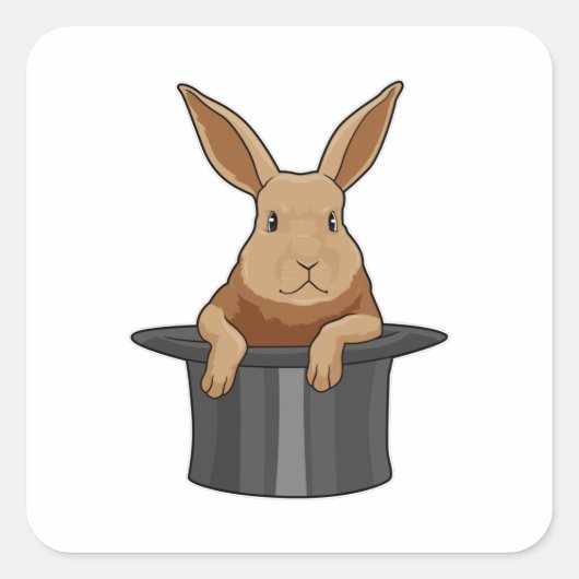 Rabbit Magician Magician Hut Quadratischer Aufkleber (Vorderseite)