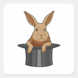 Rabbit Magician Magician Hut Quadratischer Aufkleber