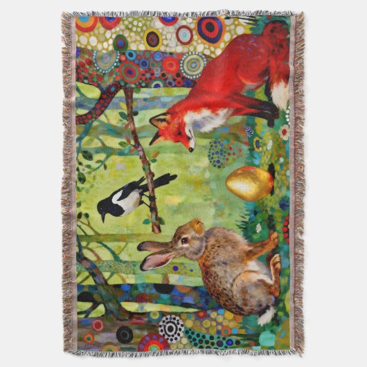 Rabbit, Magpie, Fox and “The Forest’s Secret” Decke (Vorderseite Vertikal)