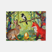 Rabbit, Magpie, Fox and “The Forest’s Secret” Fleecedecke (Vorderseite (Horizontal))