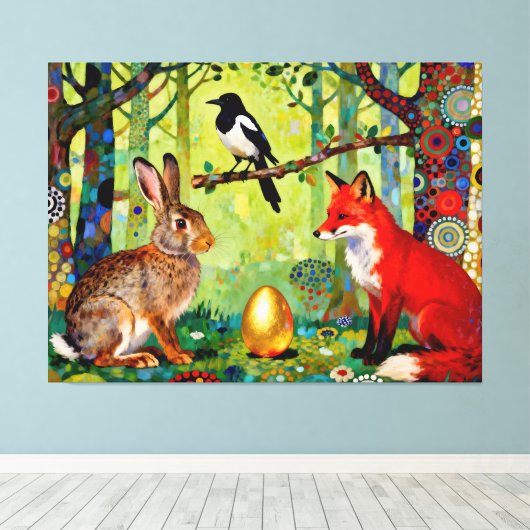 Rabbit, Magpie, Fox and “The Forest’s Secret”  Leinwanddruck (Insitu (Holzboden))
