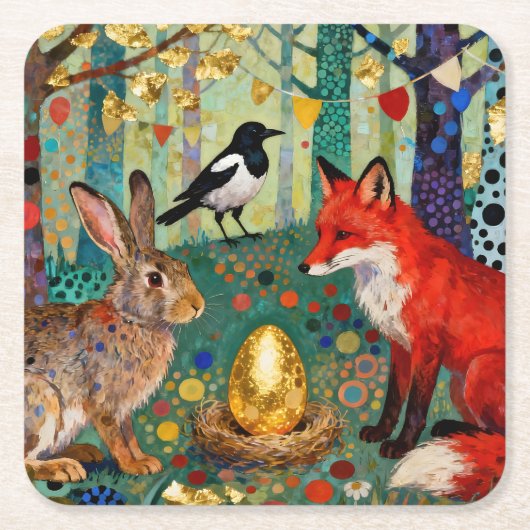Rabbit, Magpie, Fox and “The Golden Goose Egg” Rechteckiger Pappuntersetzer (Vorderseite)