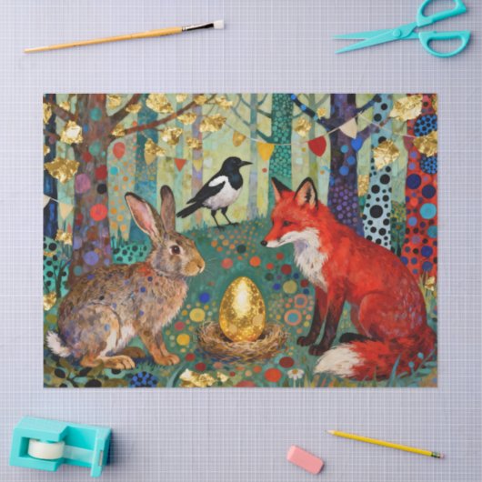 Rabbit, Magpie, Fox and “The Golden Goose Egg” Seidenpapier (Basteln)