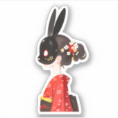Rabbit Mask Kimono Girl – Dark Kawaii Aufkleber (Vorderseite)