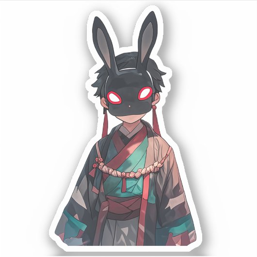 Rabbit Mask Kimono Sticker – Dark Kawaii (Vorderseite)