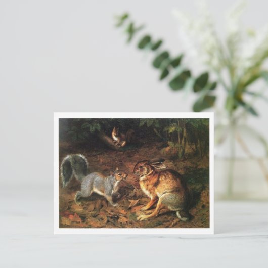 Rabbit Meet Eichhörnchen Postkarte (Stehend Vorderseite)
