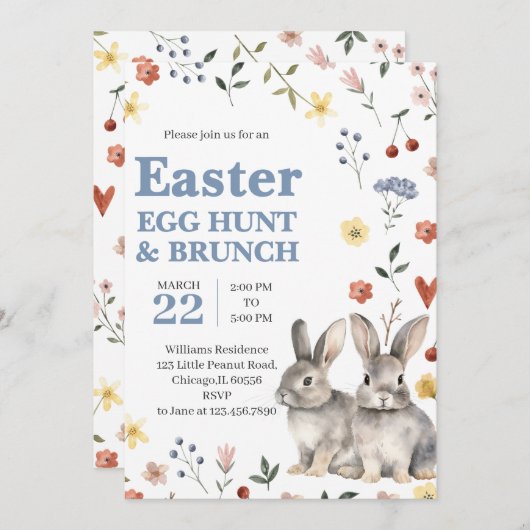 Rabbit Oaster Brunch Party Einladung (Vorne/Hinten)