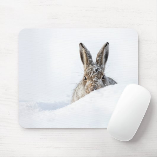 Rabbit Peeking Over a Snowdrift Mousepad (Mit Mouse)